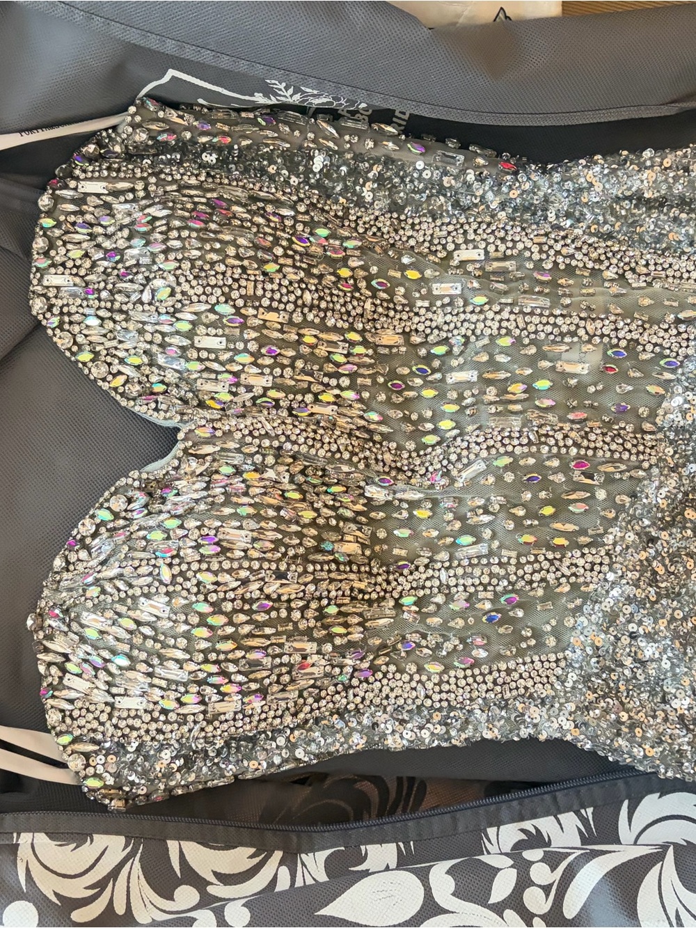Portia and Scarlett Iridescent Sequin Strapless Gown - Silver Accents
